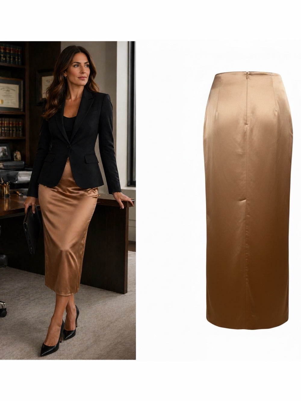 Tom Ford Gold Brown Silk Satin Midi Skirt 10 Pencil Cocktail Wedding Party